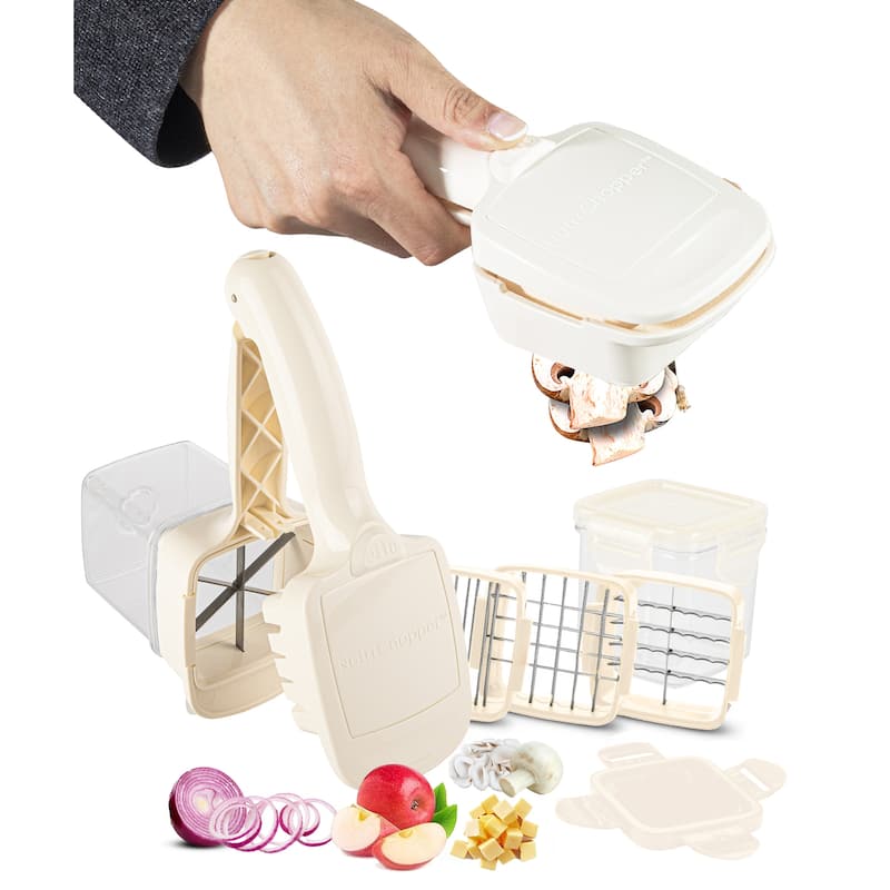 NutriChopper 7-Piece Handheld Vegetable and Fruit Chopper with 4 Blades and Container