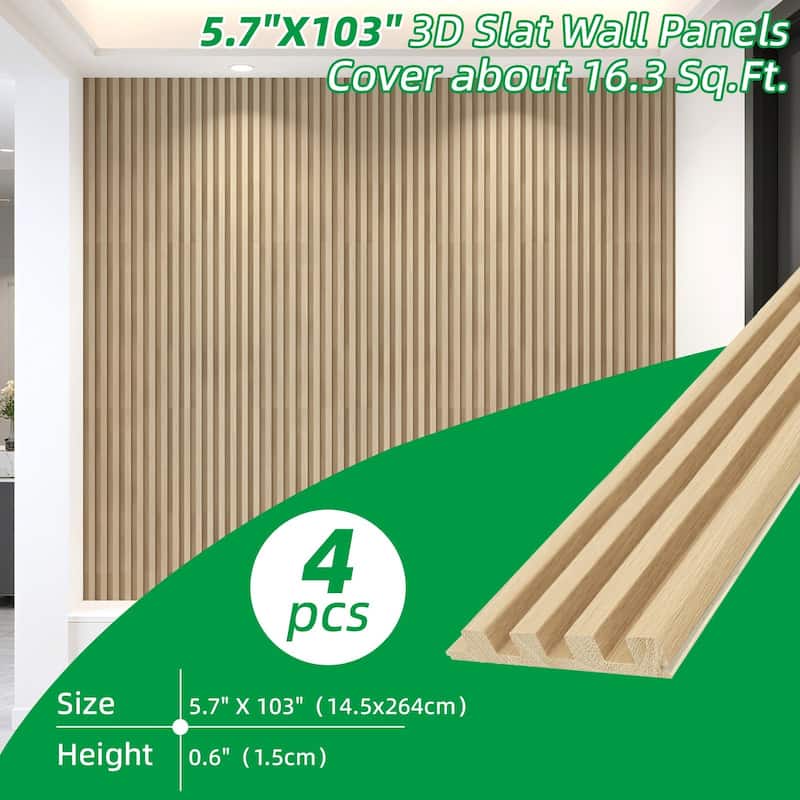 Art3d 103.94''x5.71'' Slat Wood Wall Paneling for Interior and Ceiling Decoration,4-Pack