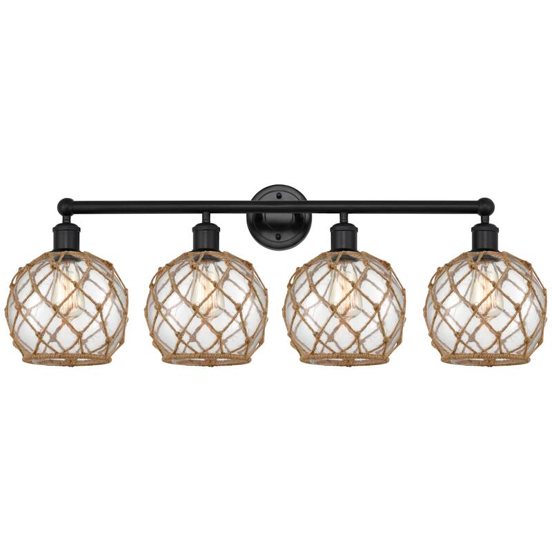 Innovations Lighting Endless Possibilities Edison - Farmhouse Rope - 4 Light 35" Bath Vanity Light - Clear Glass with Brown Rope/Matte Black