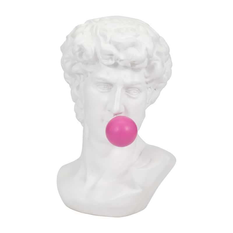Sagebrook Home White Polyresin 13" Greek God Head Sculpture with Bubble Gum Accent - 8" x 9" x 13" - 8" x 9" x 13" - Solid White White