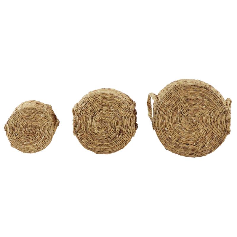 Seagrass Handmade Woven Storage Basket with Extended Handles - Set of 3 Brown - Roche River Decor - 15"W x 15"L x 20"H