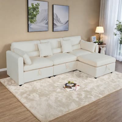 Chenille Modular Sectional Sofa with Ottoman, Right-Arm Chaise and Middle Seat (500lb Capacity)