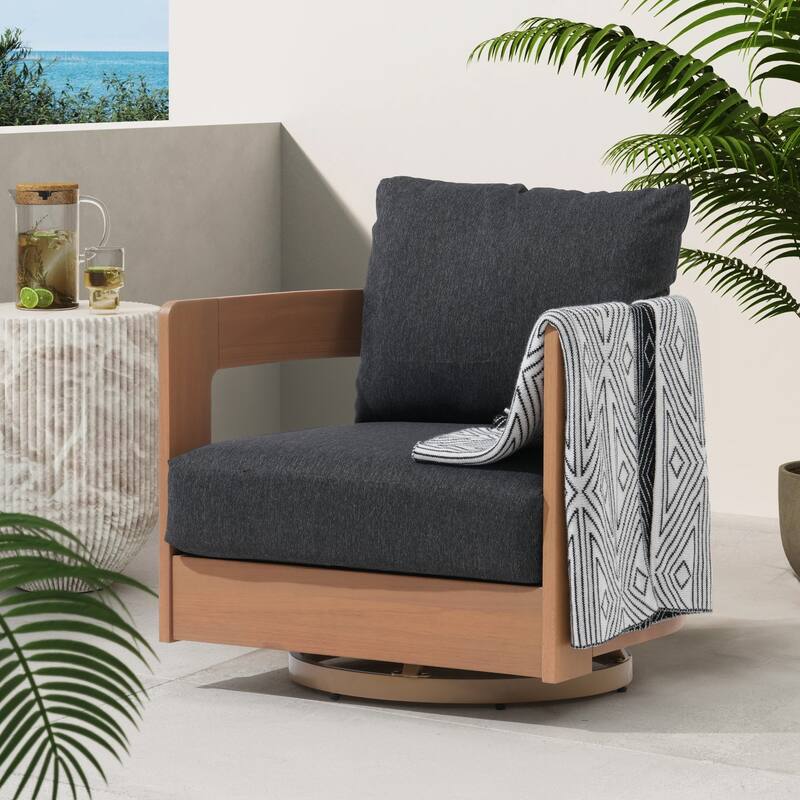 Outdoor Swivel Chair Conversation Set 360-Degree Solid Wood Eucalyptus - 1-Piece Black