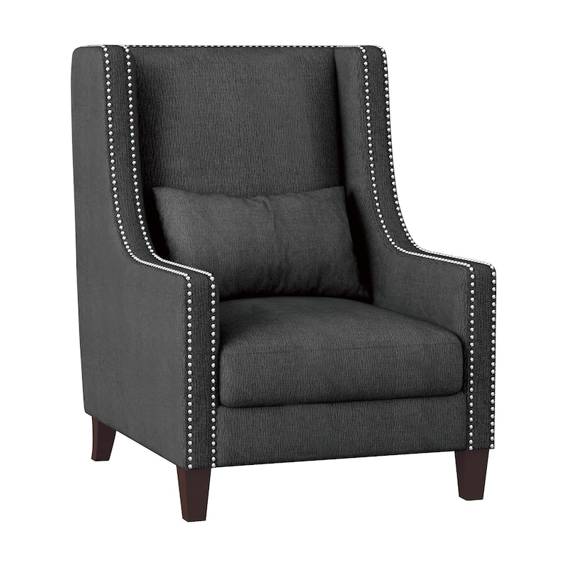 Modern Living Room Chair, Dark Gray Polyester Upholstery, Nailhead Detail