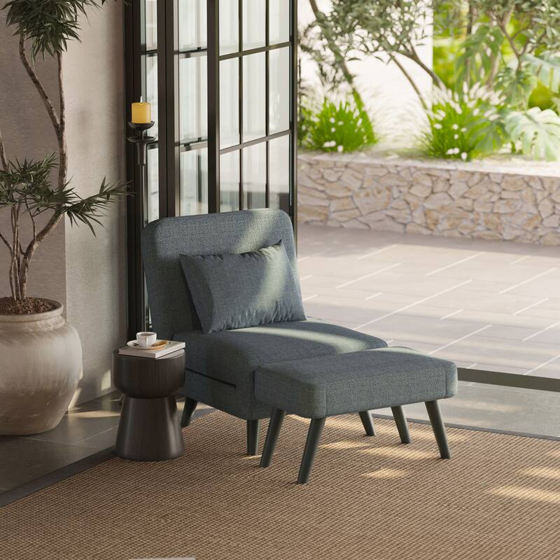 Convertible Chair Bed Accent Chair Foldable Linen Chaise Lounge Grey Sofa Bed with Adjustable Backrest