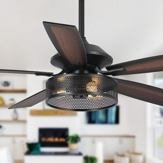 52" Industrial Matte Black Wood 5-Blade 3-Light Ceiling Fan