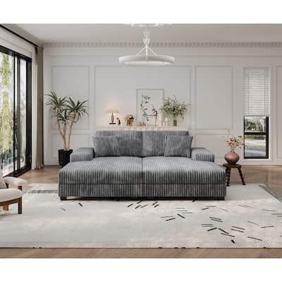 Convertible Corduroy Fabric Dark Grey Modern Sleeper Sofa Chair with Storage