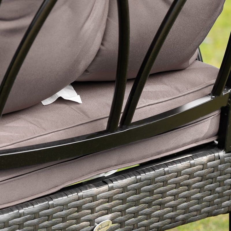 Outsunny 2 Piece Outdoor Wicker Rocking Chairs with Padded Cushions, Aluminum Furniture Rattan Porch Rocker Chairs w/ Armrest