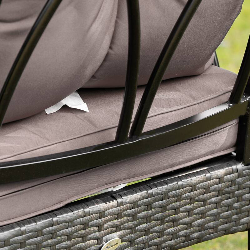 Outsunny Rattan Wicker Rocking Chair with Padded Cushions, Armrest for Garden, Patio, Backyard, Khaki