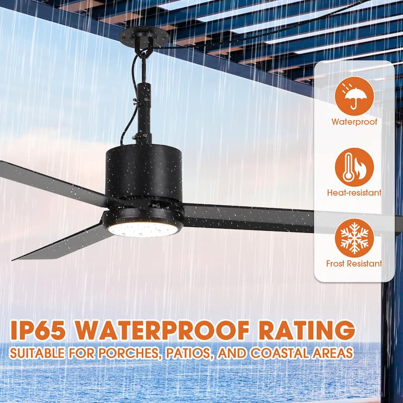 42" Modern Black Waterproof Wet Outdoor Gazebo Ceiling Fan with Light and Hook