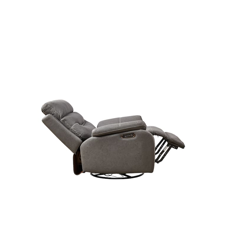 Grey Dual Motor Recliner Chair Featuring 240° Swivel, Rocking Function, USB Ports, and Adjustable Headrest