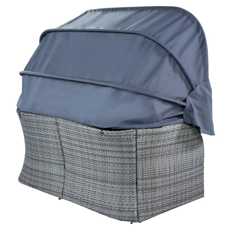 Outdoor 6-Piece Rattan Round Daybed Sunbed Set with Lift Table