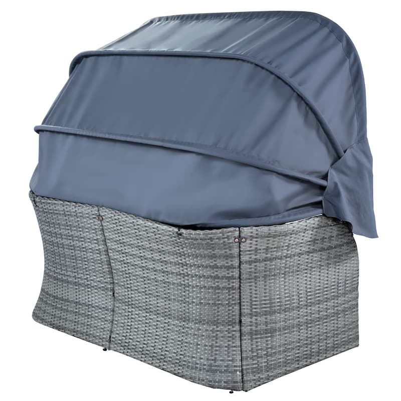 U_STYLE Outdoor Patio Furniture Set Daybed Sunbed with Retractable Canopy
