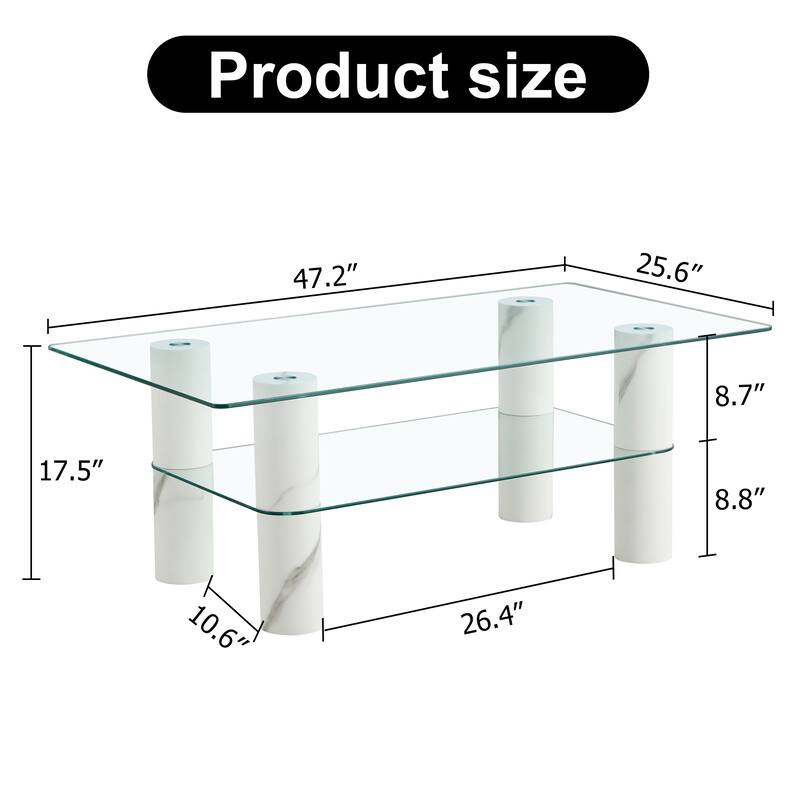 Modern minimalist double-layer transparent tempered glass coffee table