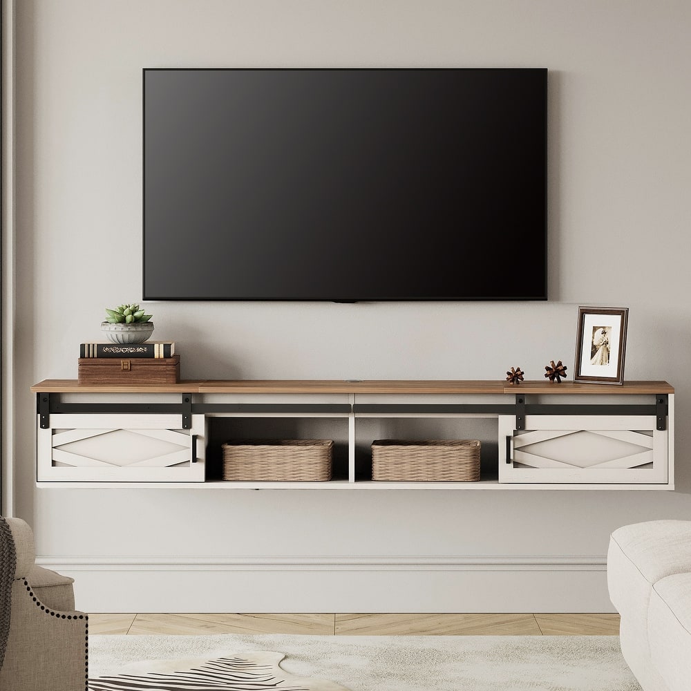 WAMPAT Floating TV Stand for TVs up to 80 Inch with Sliding Barn Door