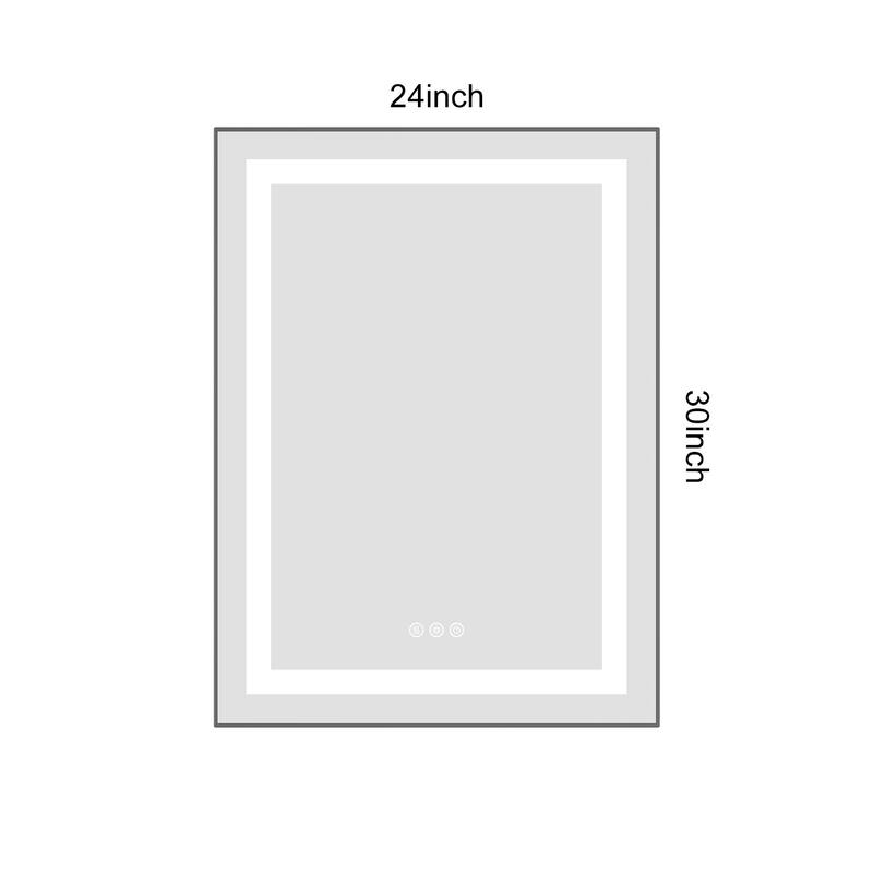 24 x 30 Inch LED Bathroom Mirror with Front and Backlight, Wall Mounted Vanity Mirror with Aluminum Frame, Anti-Fog