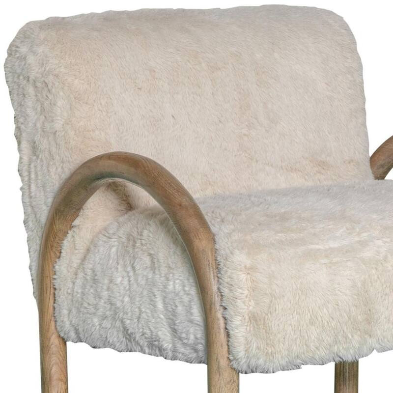 HomeRoots 30" Off White and Natural Faux Fur And Wood Arm Chair - 29.75 in. x 31.00 in. x 31.00 in.