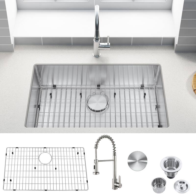 Double Bowl Undermount Stainless Steel Kitchen Sink with Faucet
