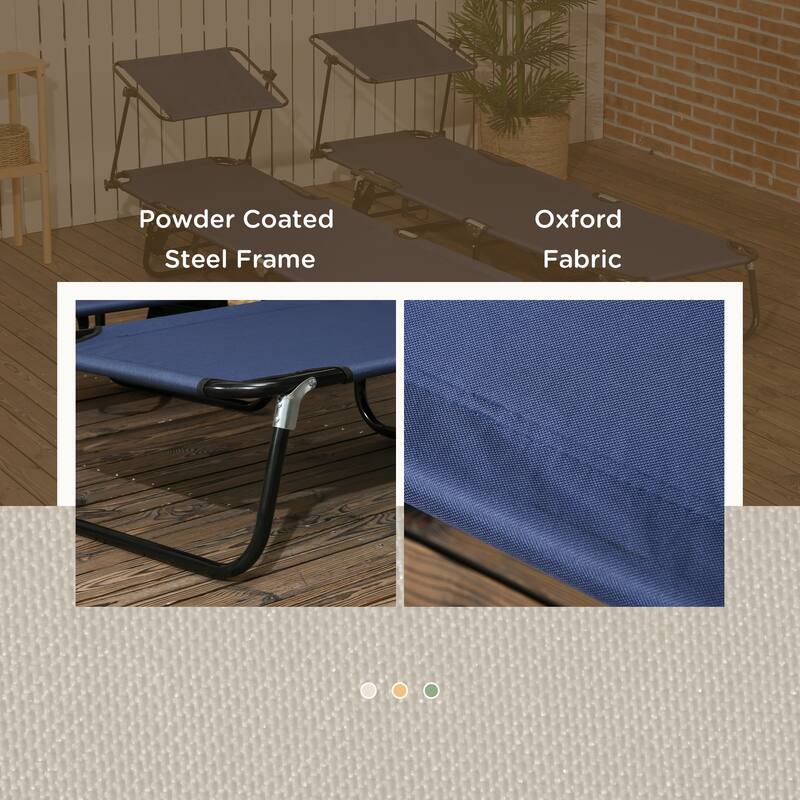 Outdoor Folding Chaise Lounge Pool Chairs with Canopy Shade, Reclining Back, Steel Frame and Side Pocket for Beach, Yard, Patio