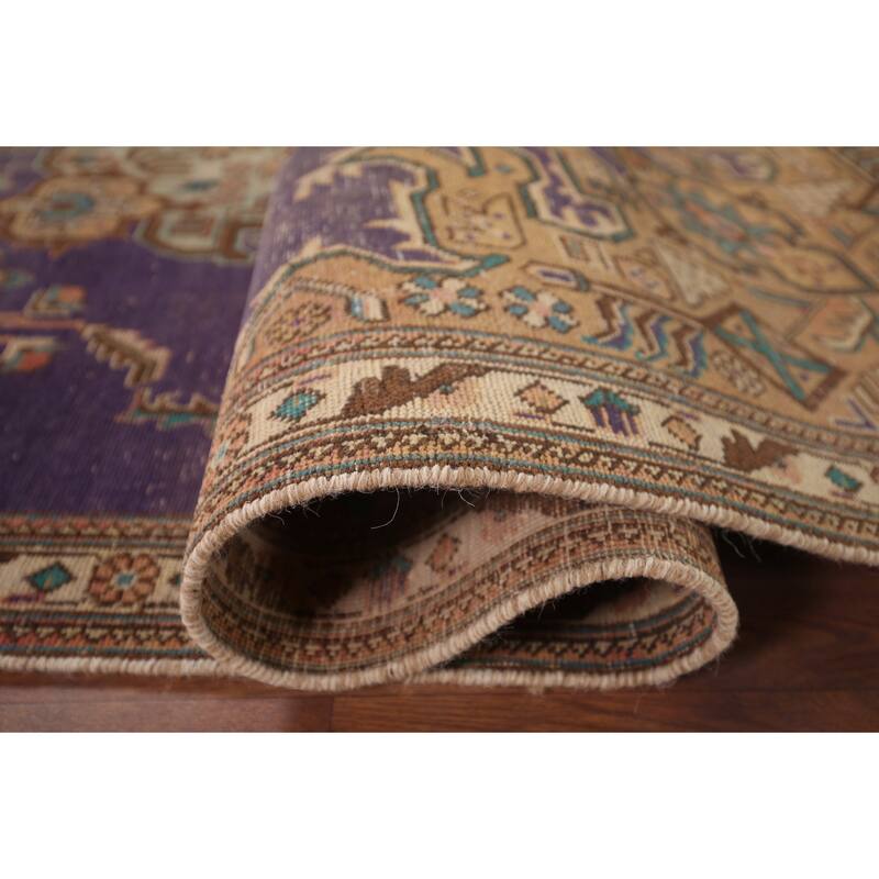 Distressed Purple Tabriz Persian Vintage Area Rug Handmade Wool Carpet - 6'0"x 9'2"