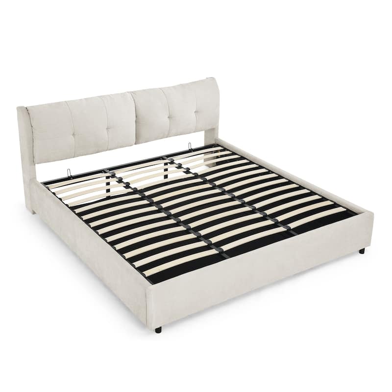 Storage Upholstered Hydraulic Platform Bed with Integrated Headboard for Bedroom