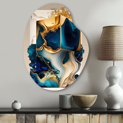Designart - Abstract Marble Geode Blue Shape - Abstract Marble Metal Wall Art - Modern Blue Metal Pear Shape Print
