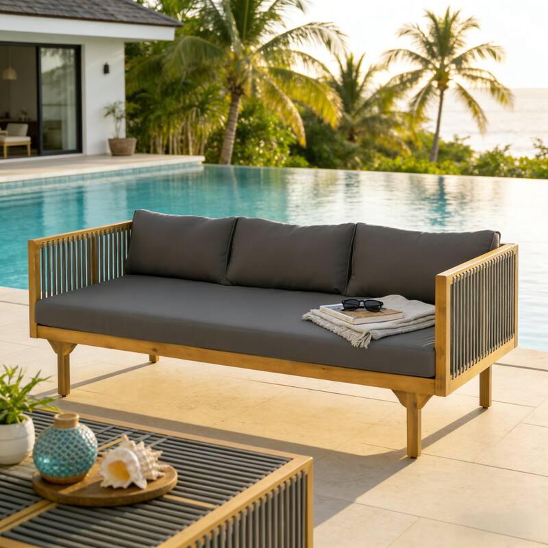 Christopher Knight Home - Acacia Wood Outdoor Patio Sofa with Rope Design