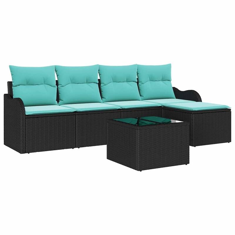 vidaXL 5/6 Garden Sofa Set with Cushions Black/Brown/Grey Poly Rattan - 90.9 x 24.4 x 27.2