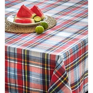 Weekend Blue and Red Plaid Cotton Tablecloth, 84