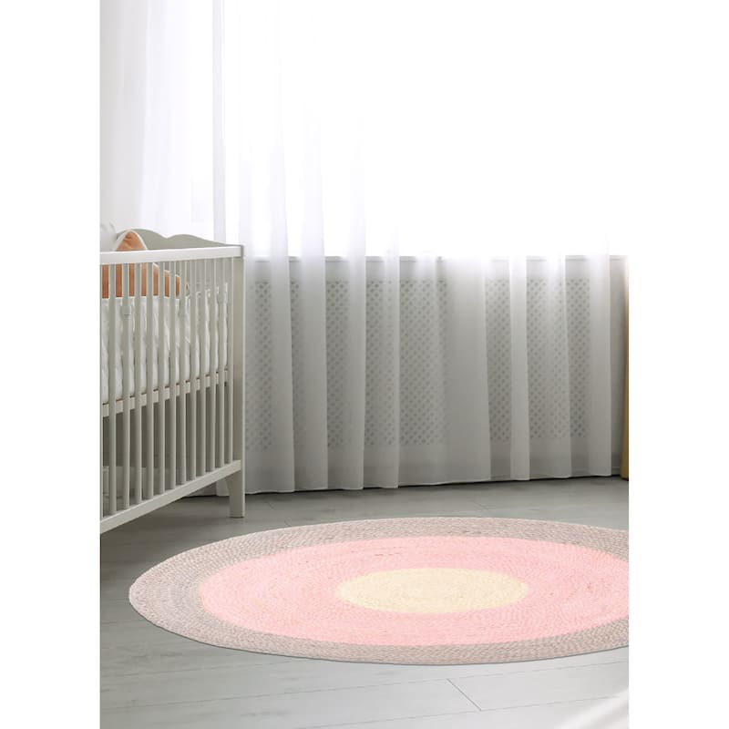 ECARPETGALLERY Braided Weave Palas Denizli Dark Pink Jute Rug - 3'0 x 3'0