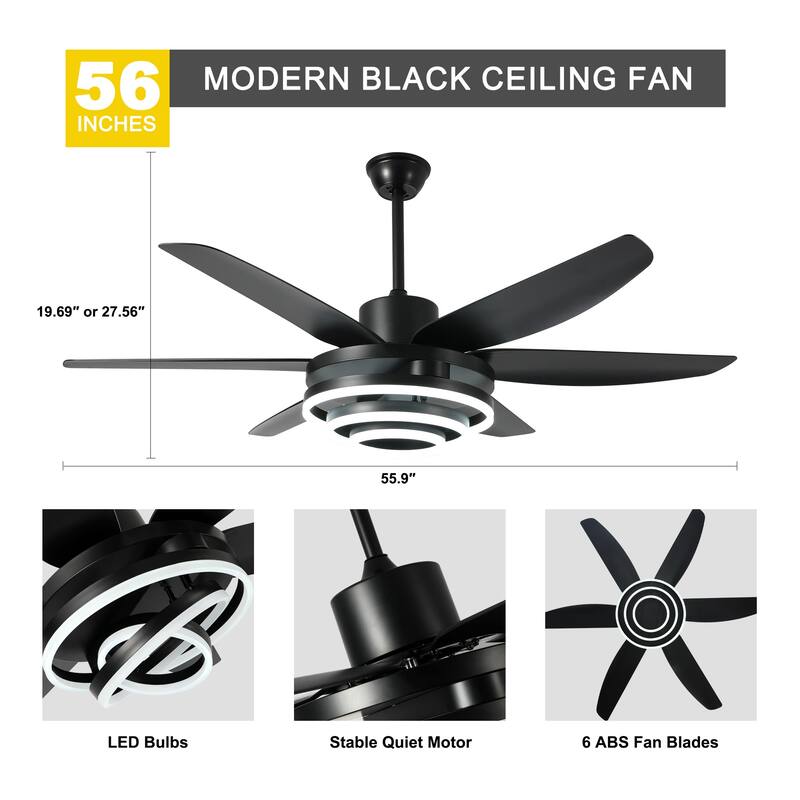 Oaks Aura 56" Dimmable Ceiling Fan with LED Light,Modern Deformable Fan Light with APP Control,6 Reversible Blades,6 Speeds