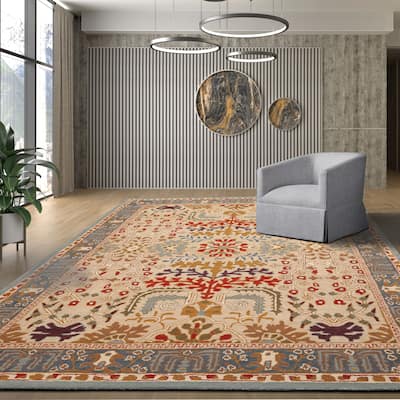 Multi Sizes Hand Tufted Wool Arts & Craft Transitional Oriental Area Rug Beige