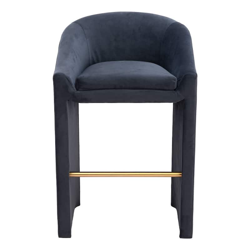 30" Gray And Gold Velvet And Steel Low Back Bar Height Bar Chair