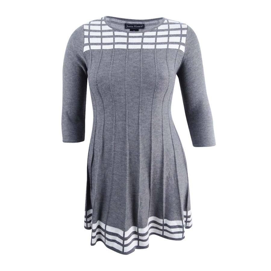 Jessica Howard Women's Plus Size Patterned Sweater Dress (1X, Grey)