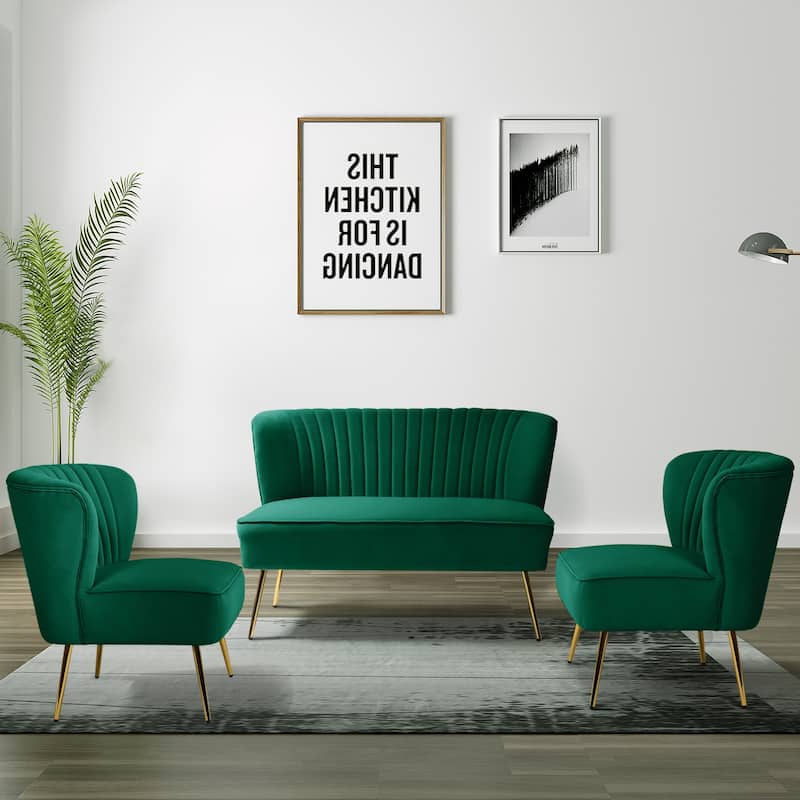 Delicia 3 Piece Living Room Set with Golden Legs by HULALA HOME - GREEN