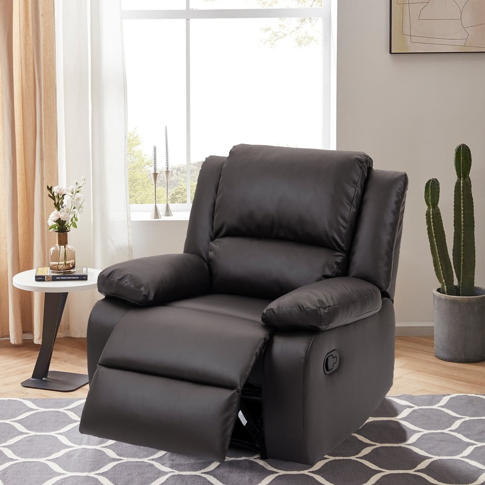 Vegan Leather Upholstered Push Back Manual Recliner Chair