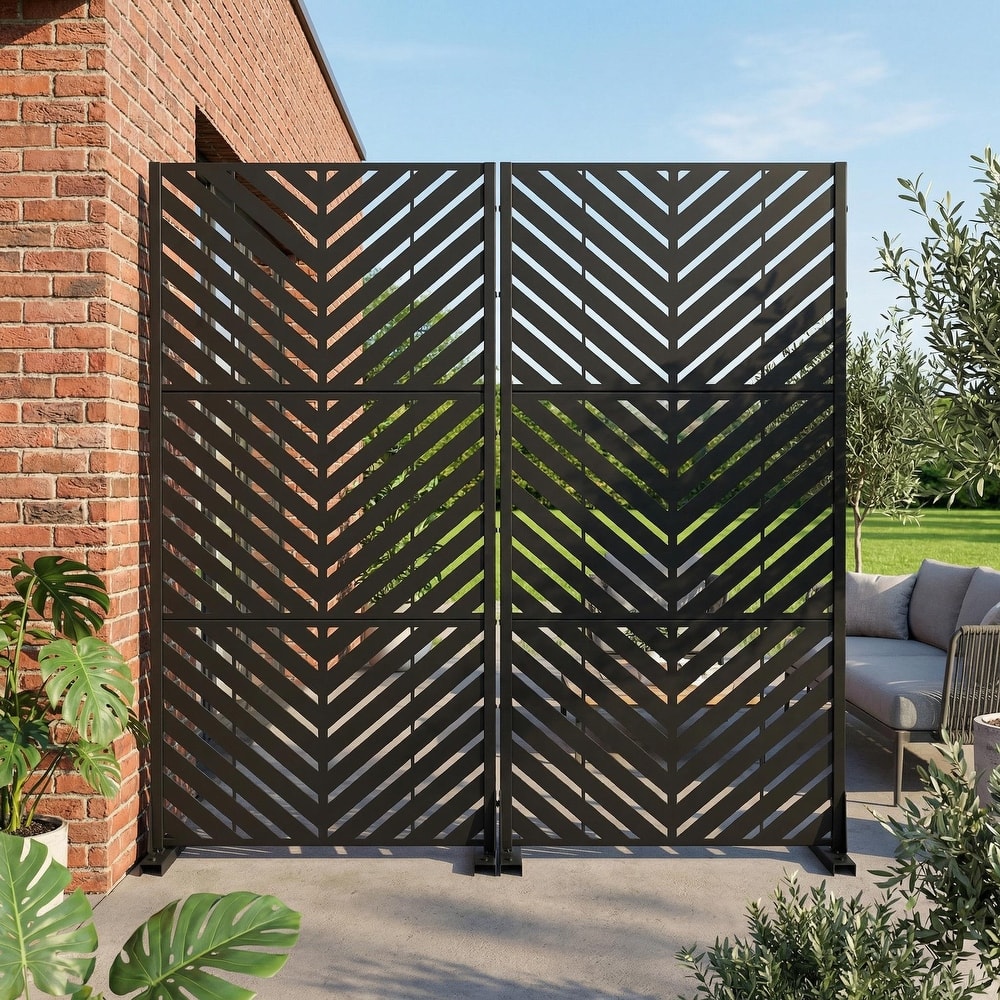 Outdoor Privacy Screen with Stand for Patio Garden Metal Fence Set of 2