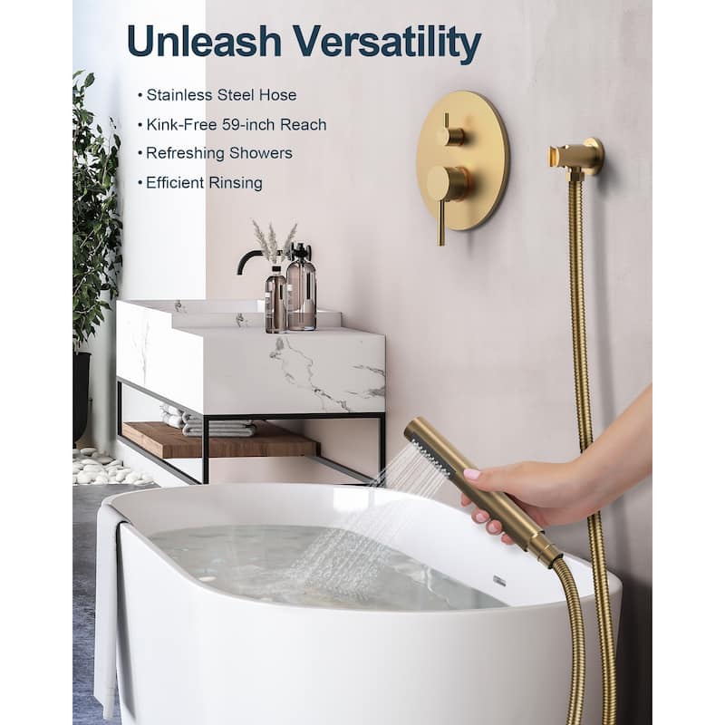 GRANDJOY Shower System 10 inch Wall Mount Rain Shower Head with Handheld Spray Combo Round