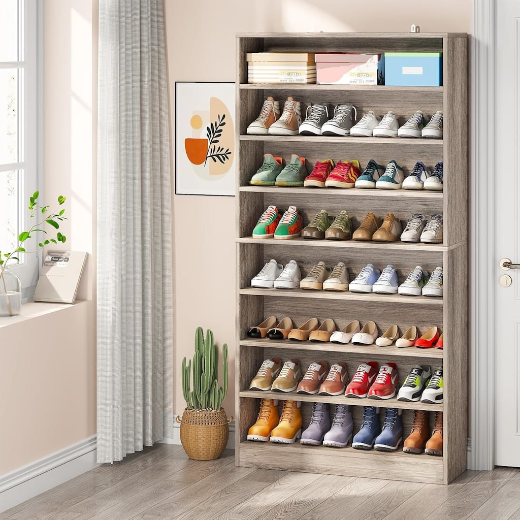 31" Width Grey Shoe Cabinet, 9 Tiers 40-45 Pairs