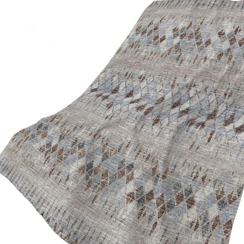 HomeRoots 50" X 70" Blue And Gray Geometric Polyester Woven Plush Throw Blanket