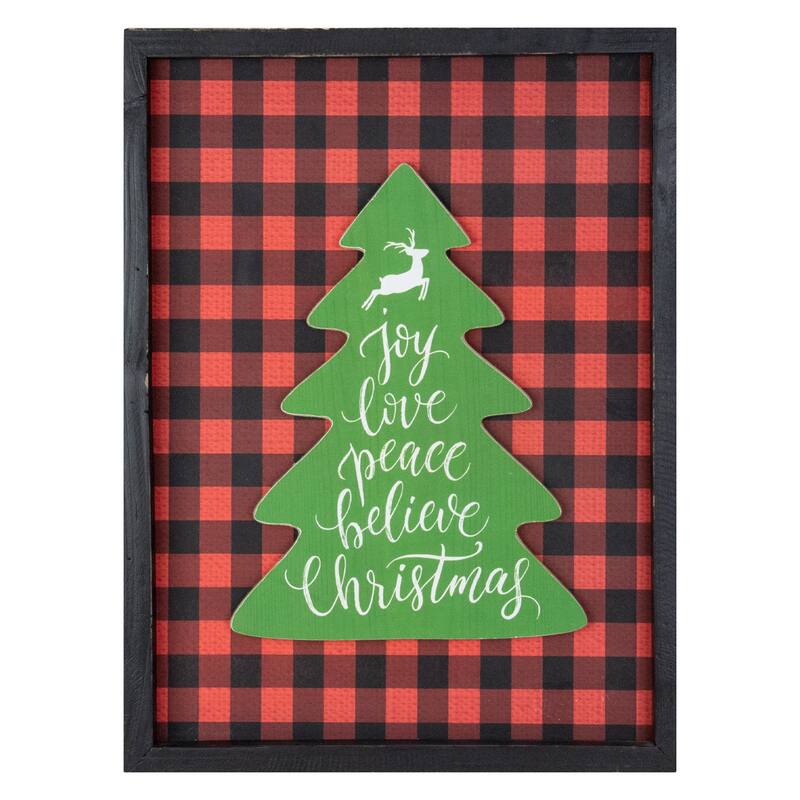 16" Red and Black Buffalo Plaid Christmas Tree Shadow Box Wall Plaque - other-frame-size