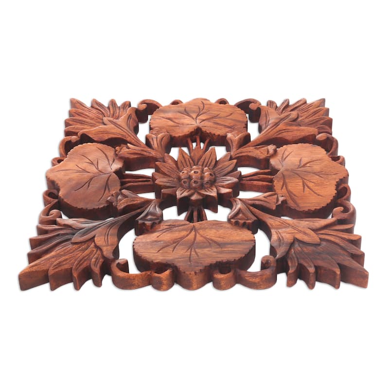 Novica Handmade Lotus Garden Wood Wall Panel