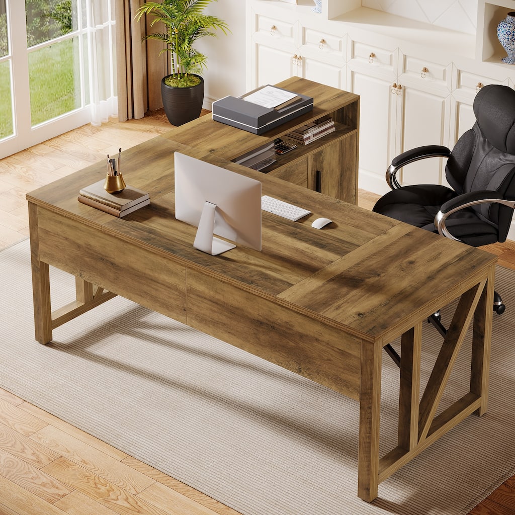 L Shaped Desk with Drawer Cabinet