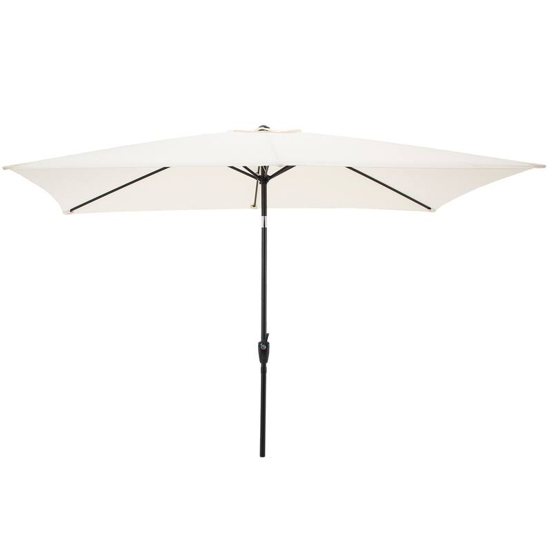 Rectangular Patio Umbrella - 10 Ft Easy Crank Sun Shade with Push Button Tilt by Pure Garden (Beige)