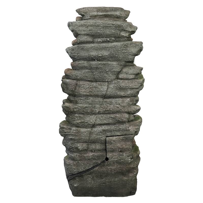6-Tier Rock Water Fountain w/LED Lights - Waterfall Fountain for Patio