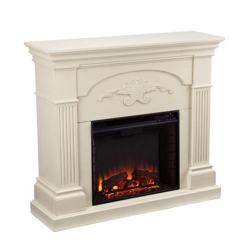 SEI Furniture Mazus Transitional Electric Fireplace with Ivory Mantel