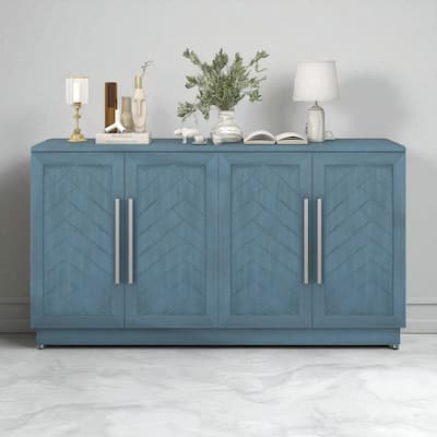 60" Buffet Sideboard Cabinet with Adjustable Shelves and Silver Handles, Storage Console for Kitchen or Dining Room