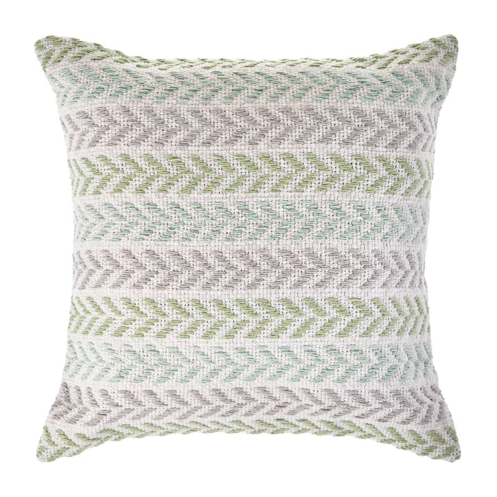 18" Green and Purple Hand Woven Chevron Square Throw Pillow