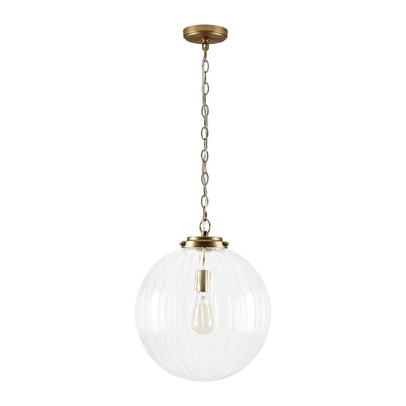 Modern 1-Light Striped Glass Globe Pendant For Kitchen Island - N/A