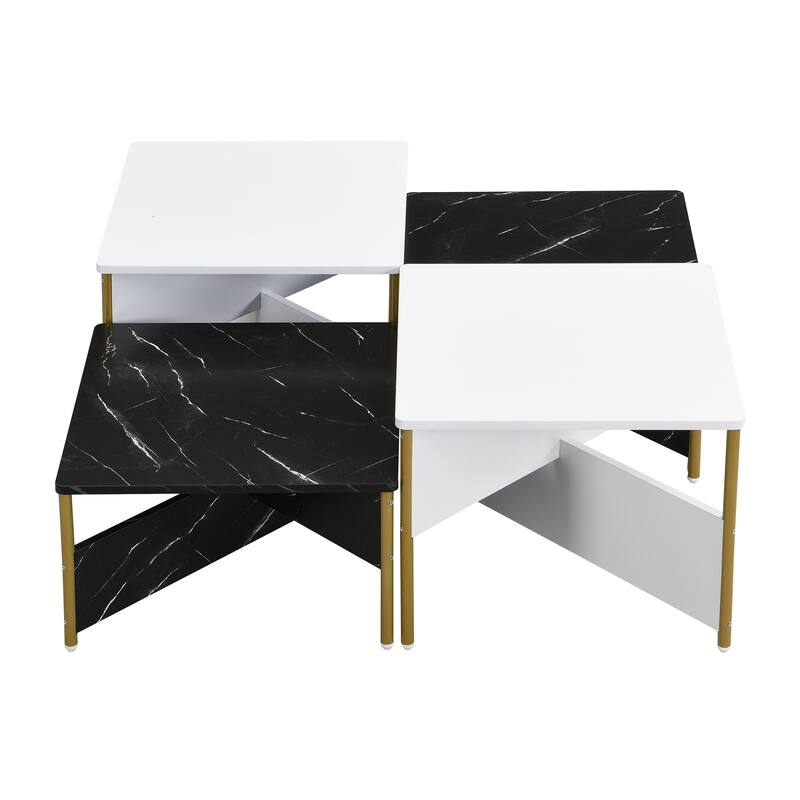 Modern Nesting Coffee Tables Set with Faux Marble Tabletops and Metal Legs - Large Center Table Detachable into 4 Side Tables